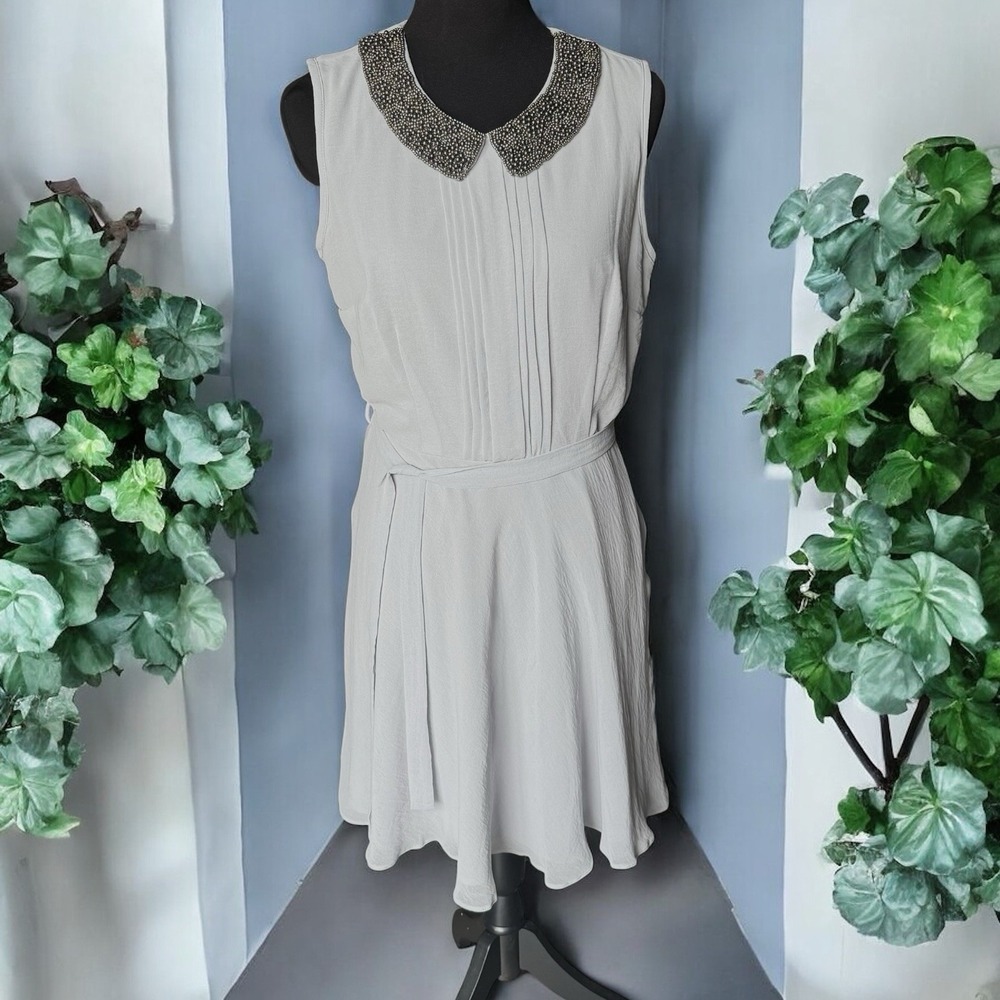 Dorothy Perkins NWT Beaded Collar‎ Chiffon Dress Grey UK 10 US 6 Cocktail